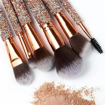 10 Piece Sparkling Makeup Brush Set With Bag