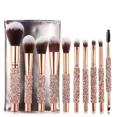 10 Piece Sparkling Makeup Brush Set With Bag