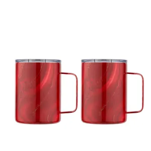 16 Oz Red Geo Insulated Coffee Mugs, Set Of 2