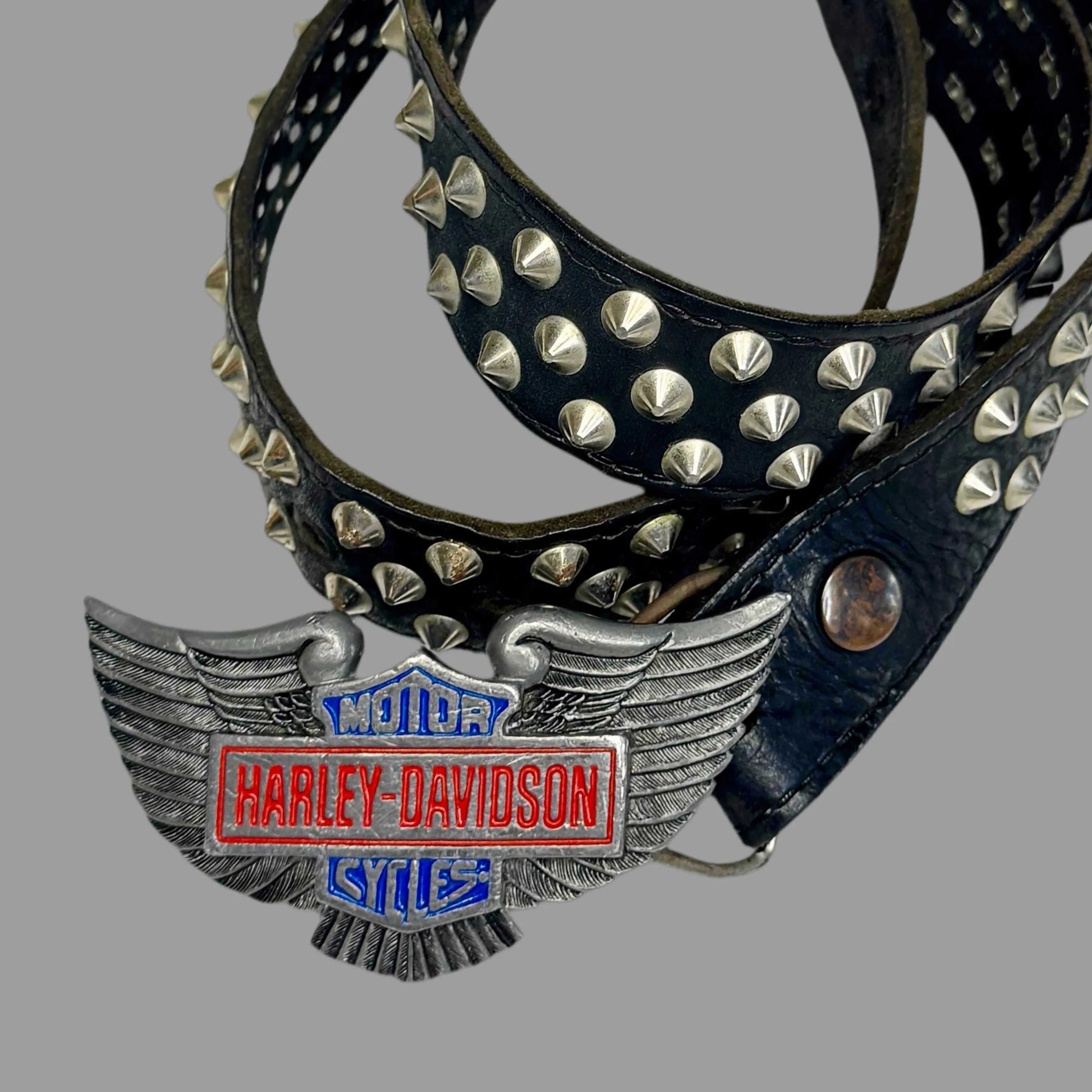 1980s Harley Davidson leather studded belt