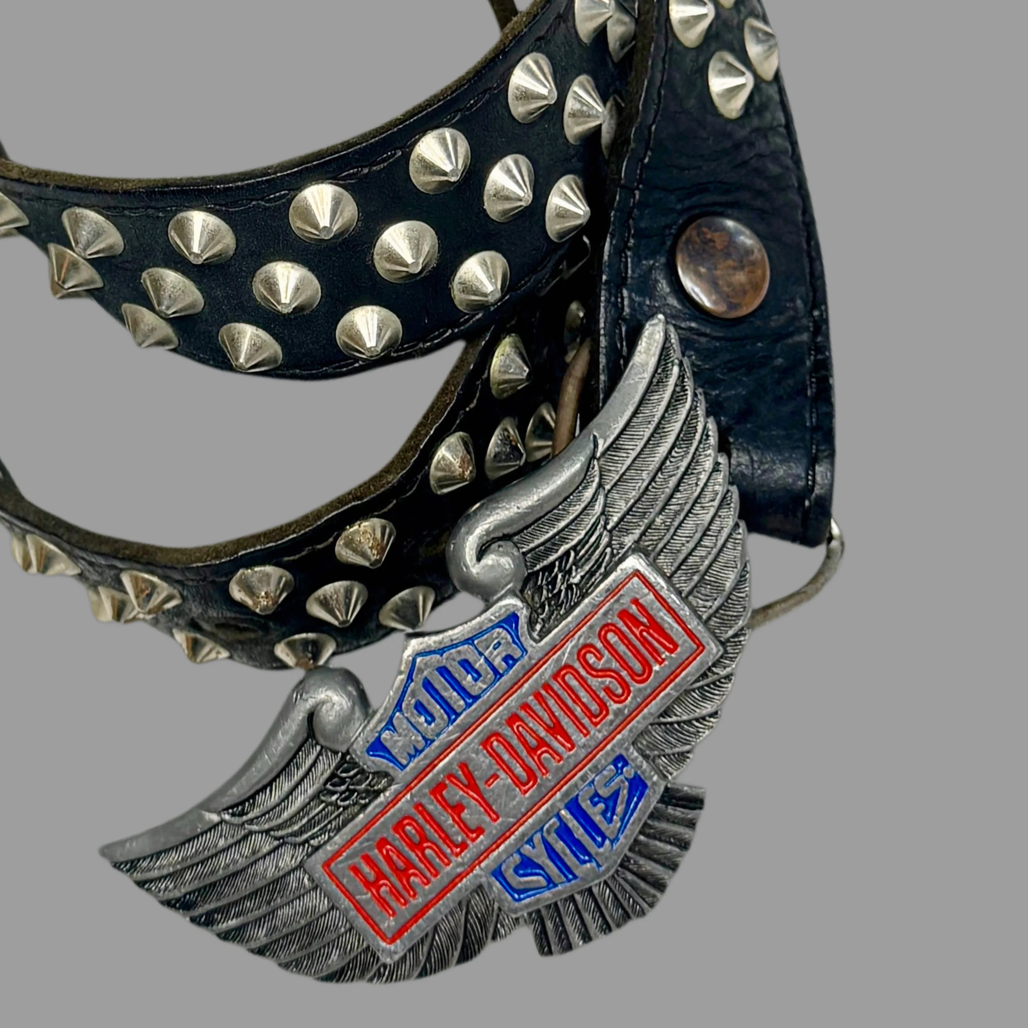 1980s Harley Davidson leather studded belt