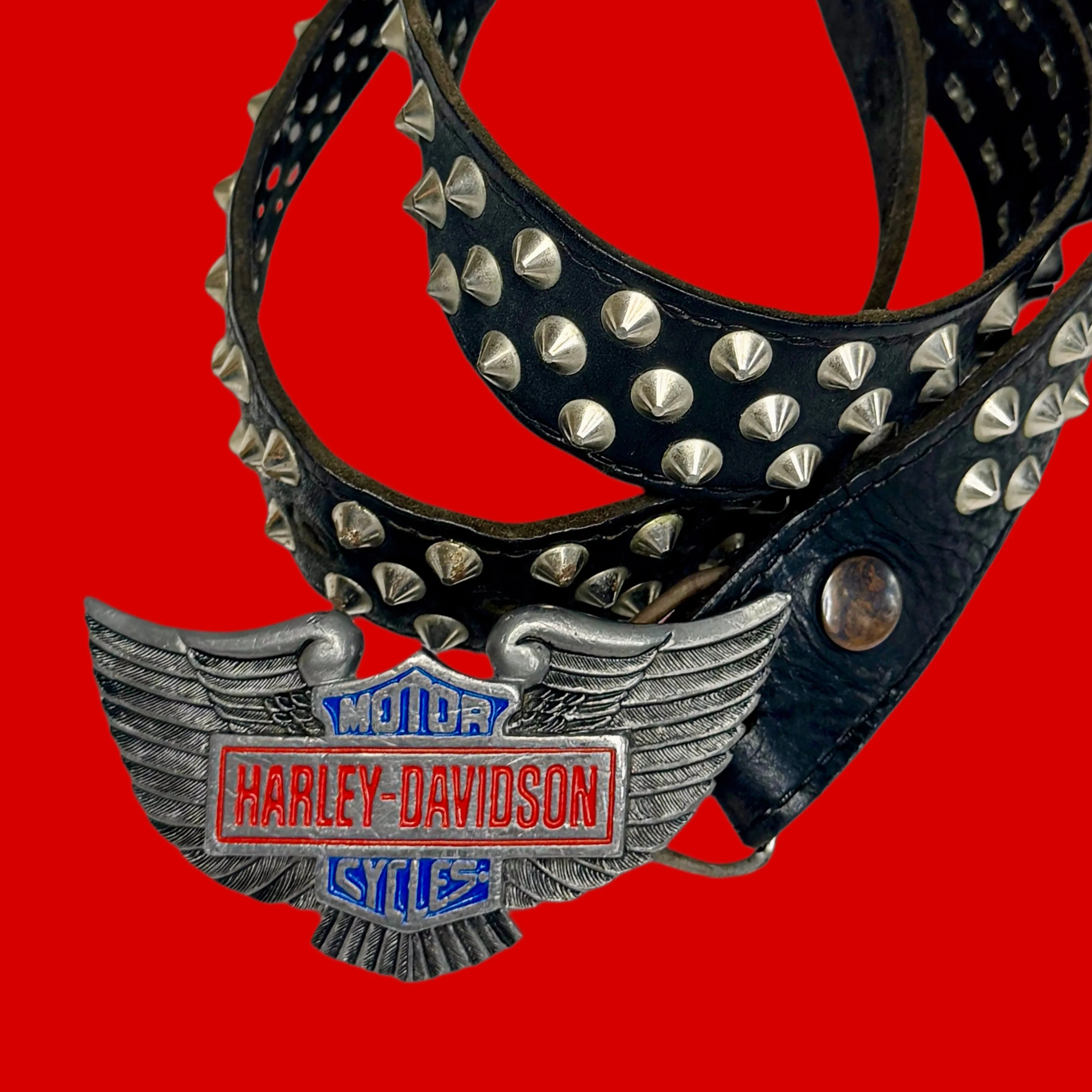 1980s Harley Davidson leather studded belt