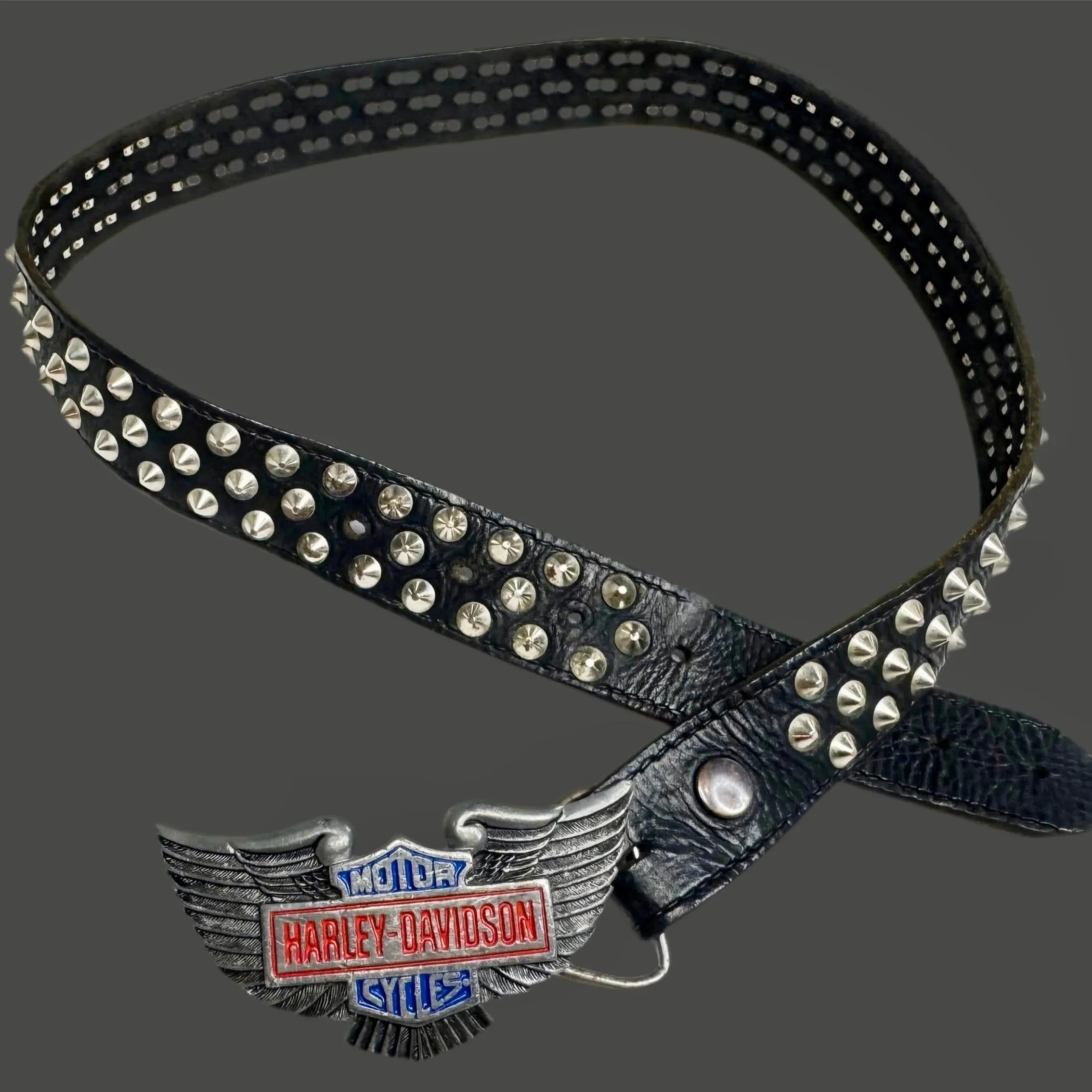 1980s Harley Davidson leather studded belt