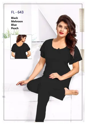 2 Pcs FL-643 - Black Flourish Exclusive Bridal Nighty Set Collection