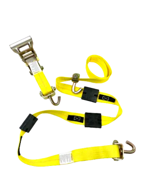 2" x 11' Yellow Ratchet 3 Point Wheel Strap with 3 Rubber Tread Grabs (Swivel J)