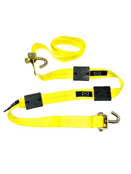 2" x 11' Yellow Ratchet 3 Point Wheel Strap with 3 Rubber Tread Grabs (Swivel J)