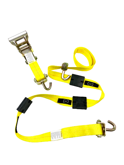 2" x 11' Yellow Ratchet 3 Point Wheel Strap with 3 Rubber Tread Grabs (Swivel J)