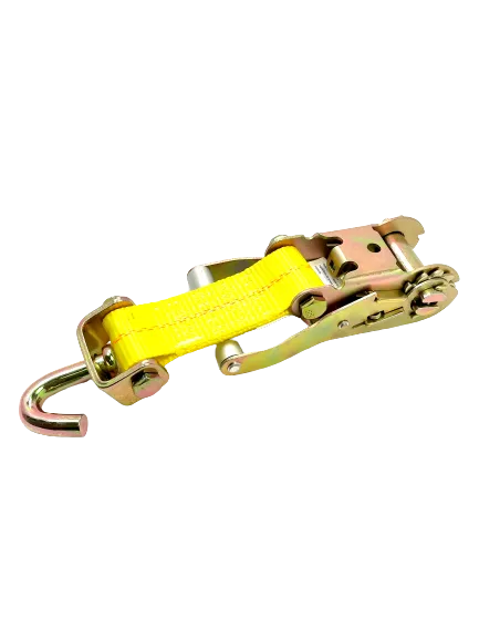 2" x 11' Yellow Ratchet 3 Point Wheel Strap with 3 Rubber Tread Grabs (Swivel J)