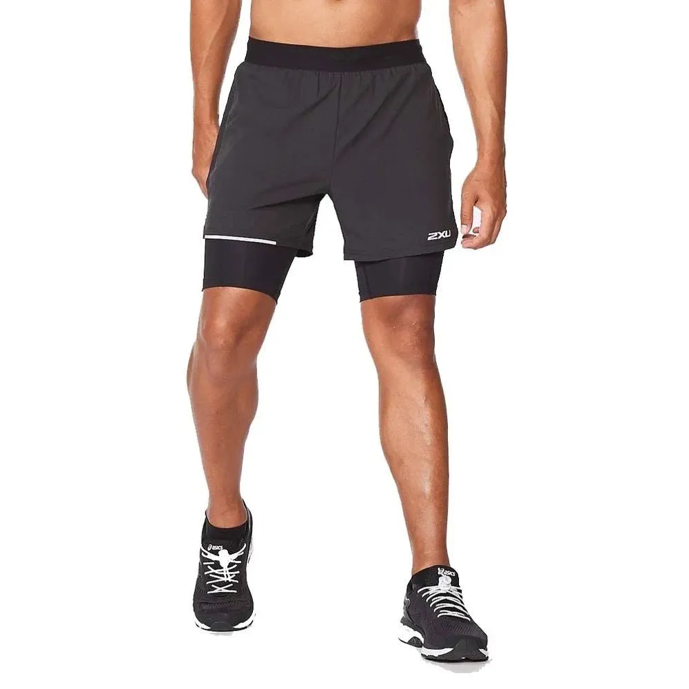 2XU Aero 2-in-1 5 Inch  Shorts - Black/Silver Reflective