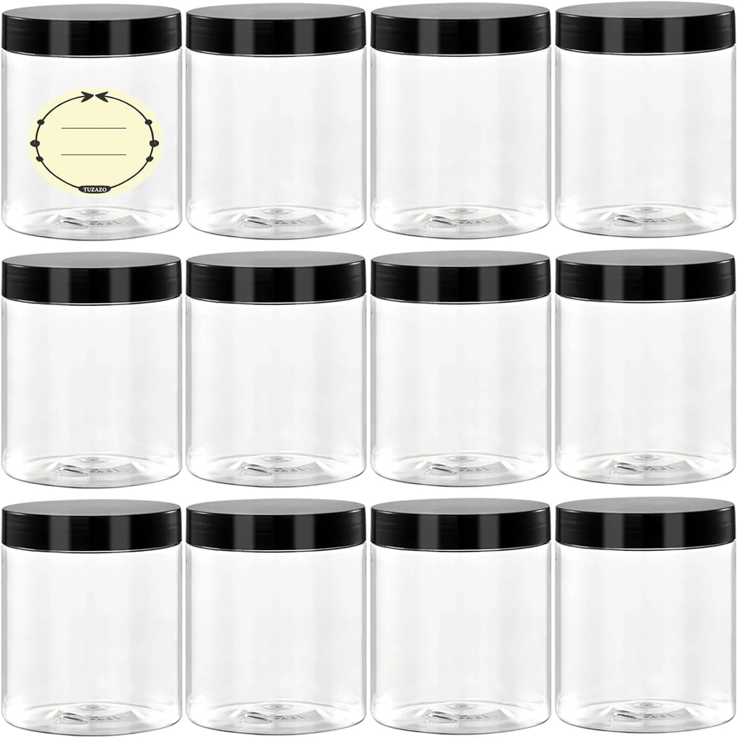 4 Oz Plastic Container Jars with Lids and Labels BPA Free, Empty round Clear Cosmetic Slime Jars for Lotion, Cream, Ointments, Body Butter, Makeup, Travel Storage (12 Pack)