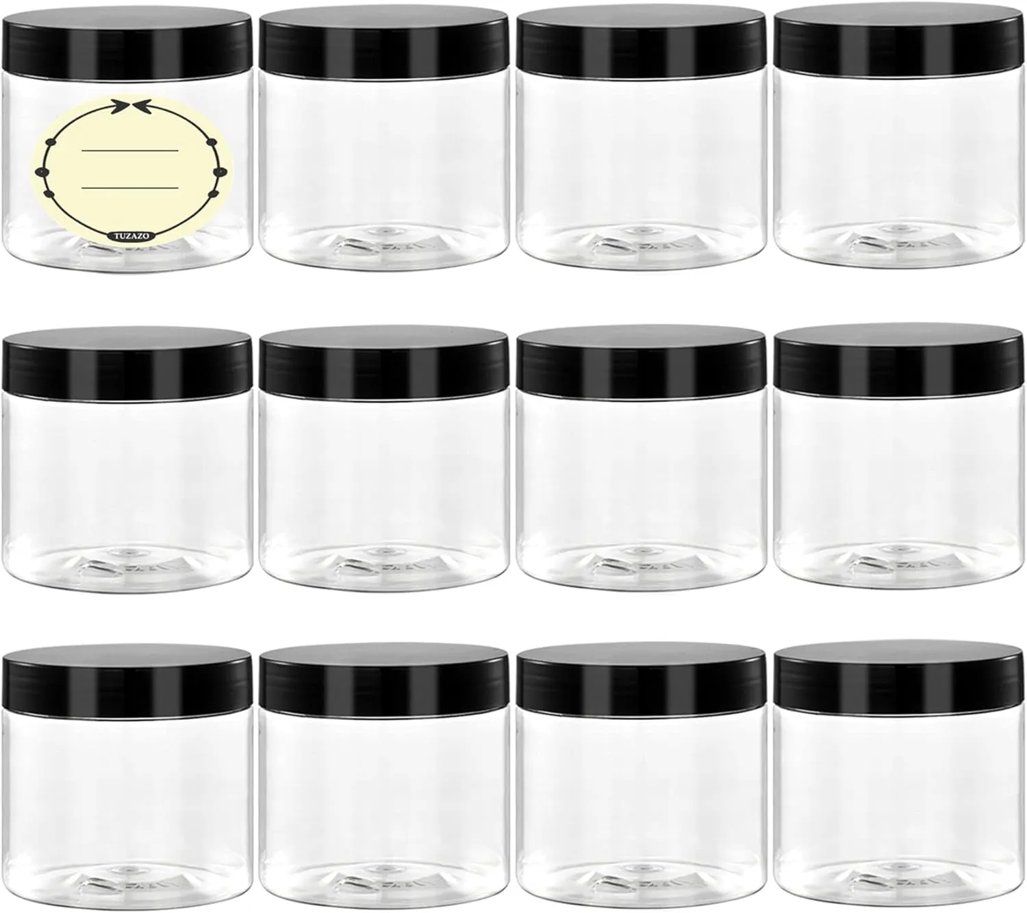 4 Oz Plastic Container Jars with Lids and Labels BPA Free, Empty round Clear Cosmetic Slime Jars for Lotion, Cream, Ointments, Body Butter, Makeup, Travel Storage (12 Pack)