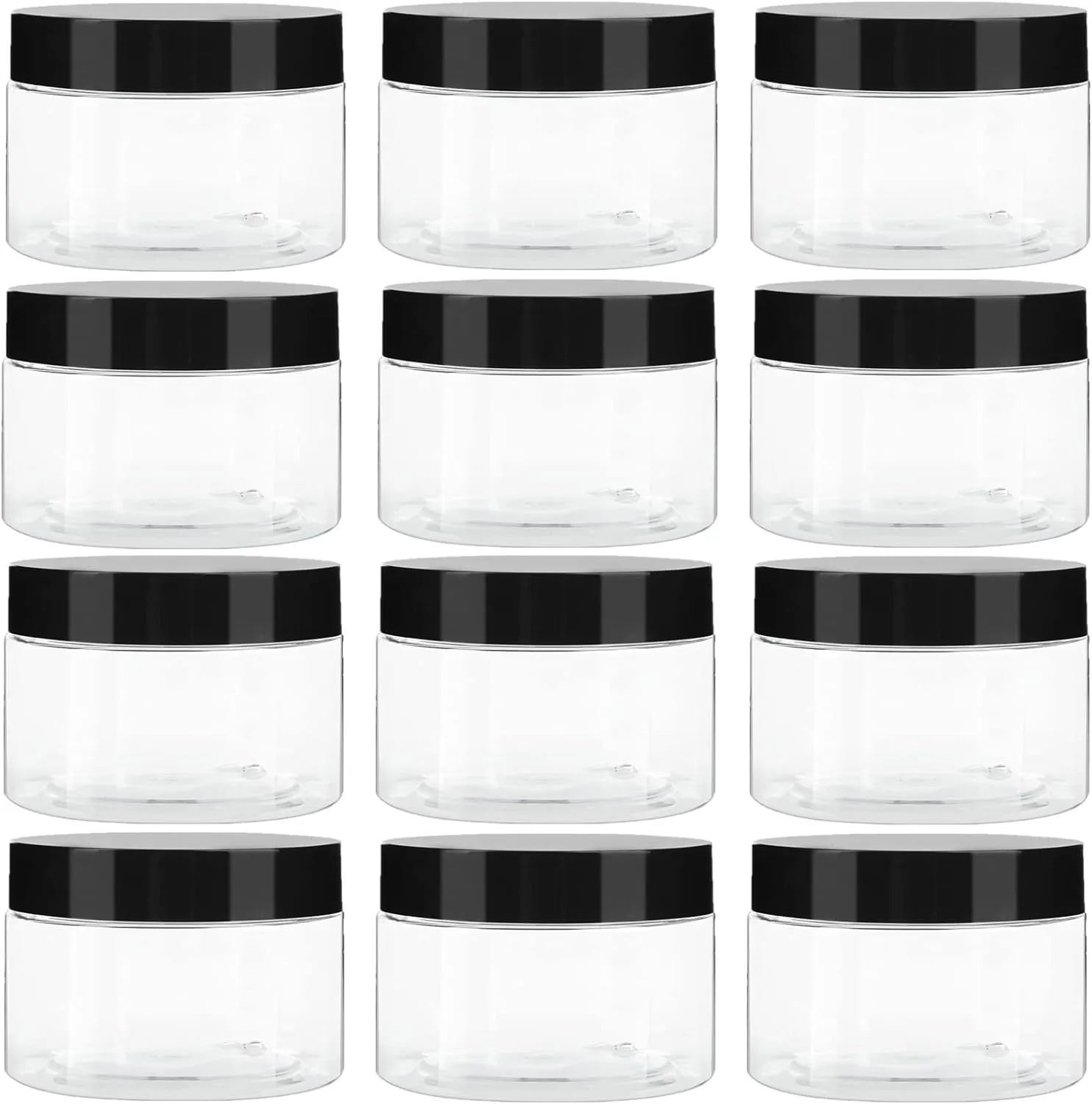 4 Oz Plastic Container Jars with Lids and Labels BPA Free, Empty round Clear Cosmetic Slime Jars for Lotion, Cream, Ointments, Body Butter, Makeup, Travel Storage (12 Pack)