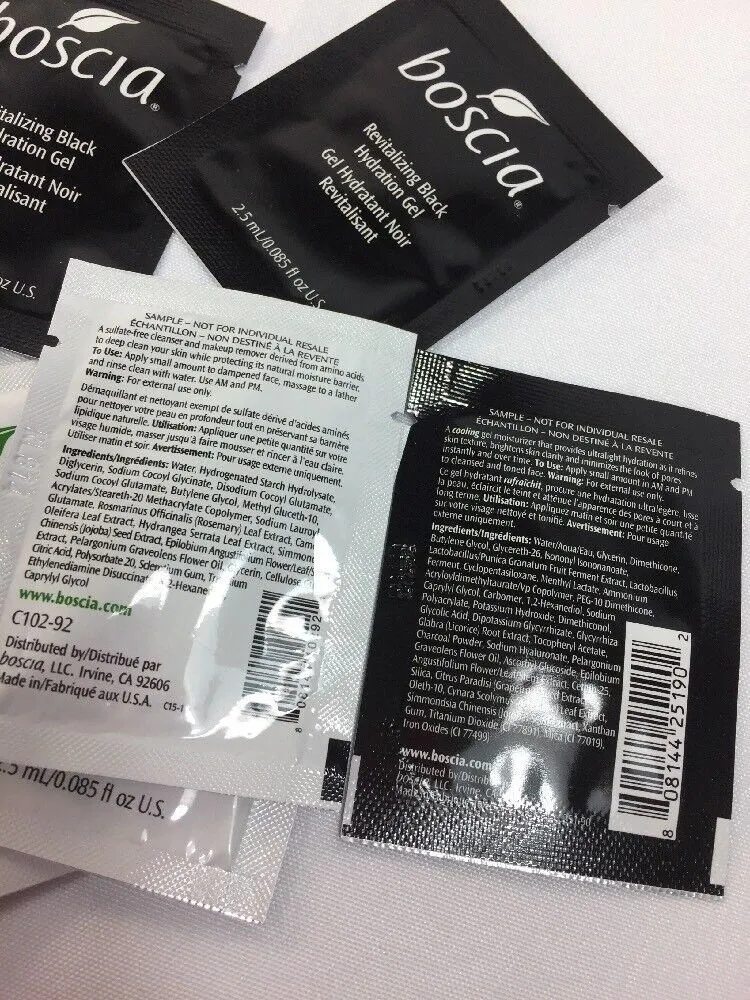 (6 ) boscia Purity Cleansing Gel & Black Hydration Gel Sample Pack Travel