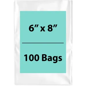 6X8 inches Clear Flat Poly Bags 1.25Mil Open Top (LDPE)