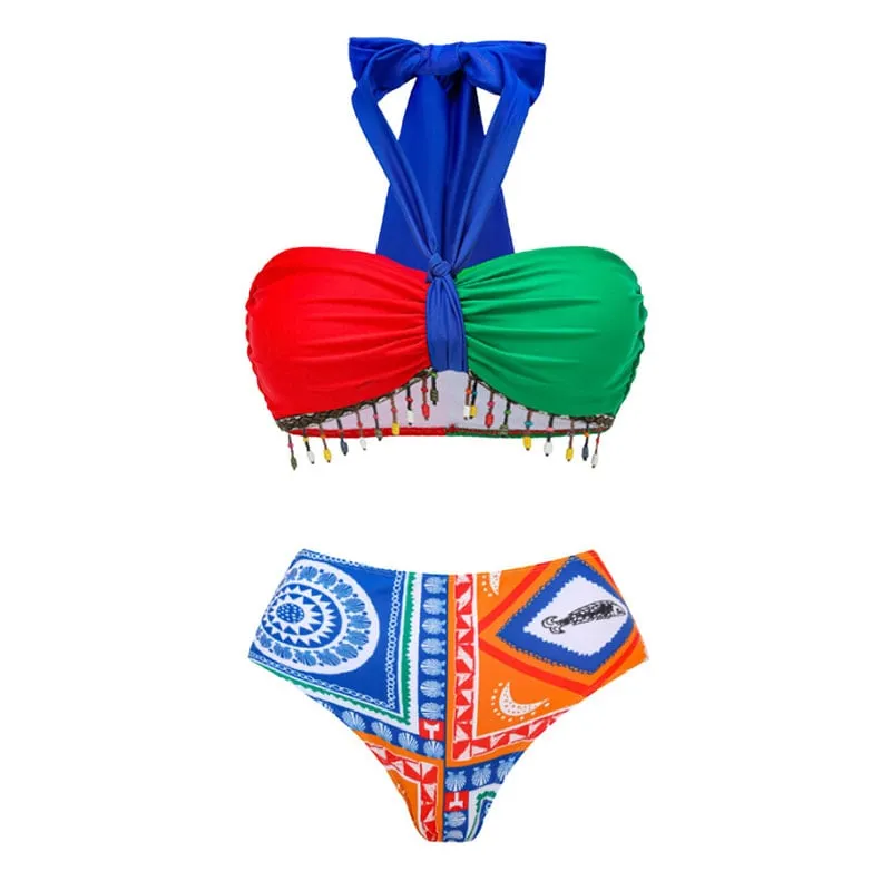 84Volt  Ethnic Style Color-Blocking Swimsuit Set - As shown / S