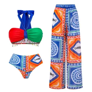 84Volt  Ethnic Style Color-Blocking Swimsuit Set - As shown / S