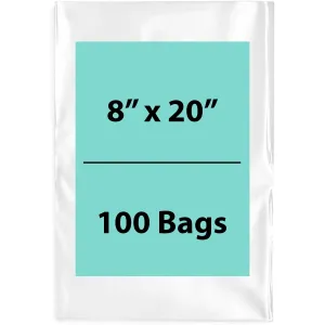 8X20 inches Clear Flat Poly Bags 1.5Mil Open Top (LDPE)