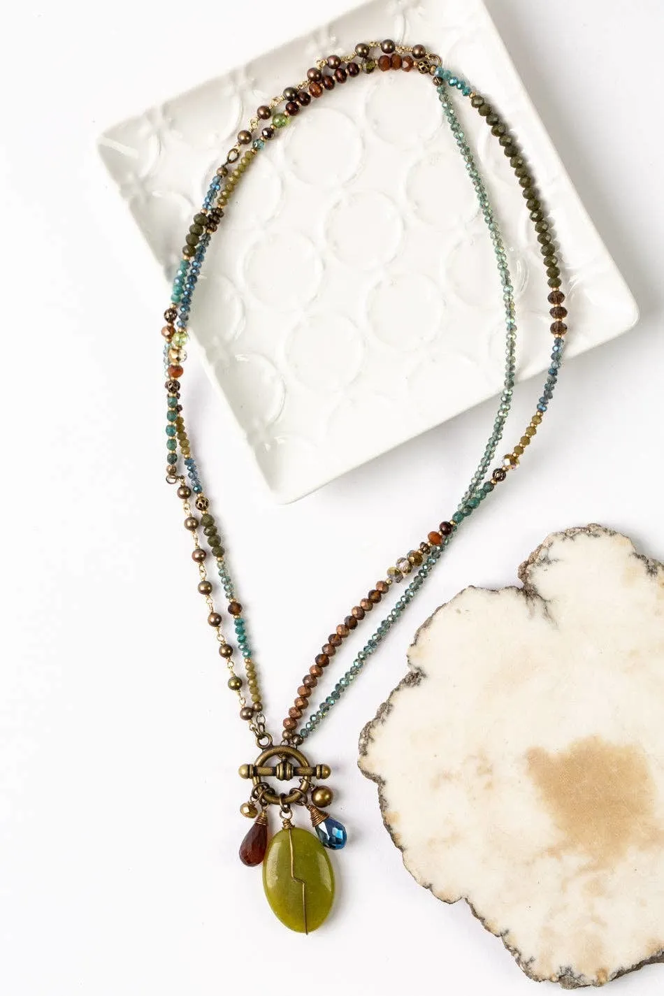 Anne Vaughan Designs Jewelry - Crisp Autumn 19.25 or 37" Crystal, Chalcedony, Freshwater Pearl, Olive Jade Statement Necklace