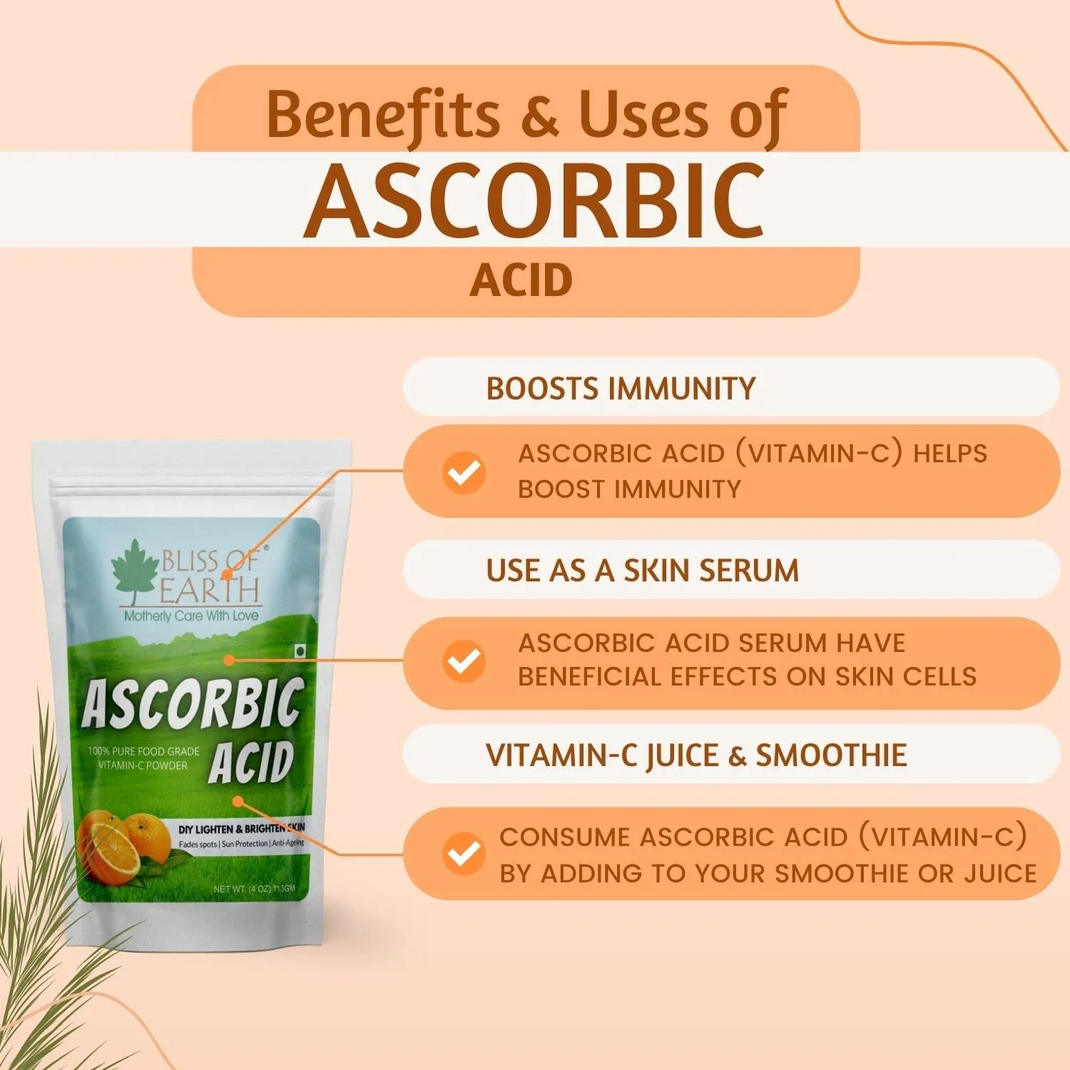 Ascorbic Acid Powder & Korean Kojic Acid powder boost immunity | 113GM (Pack of 2)