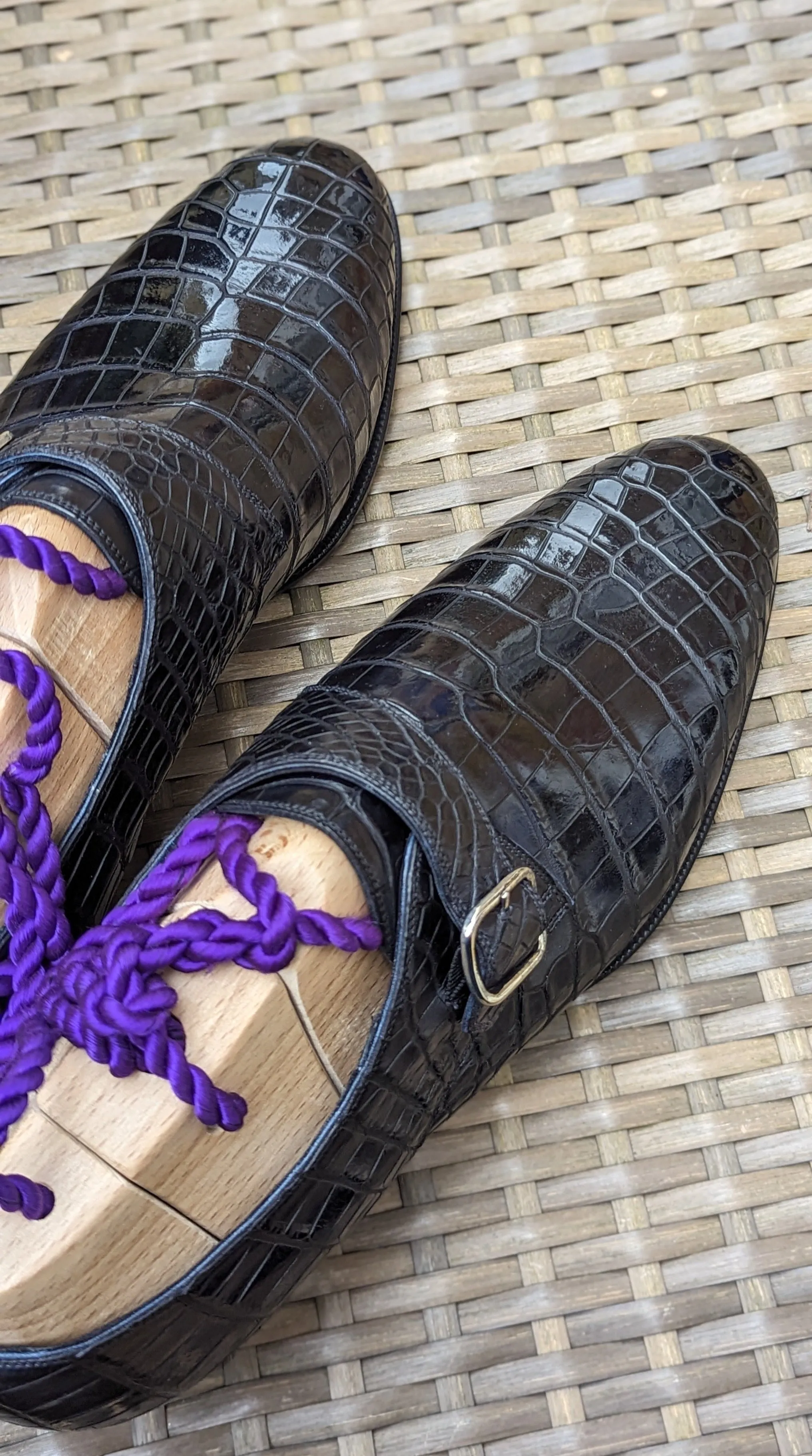 Ascot Monk Strap - Black Crocodile