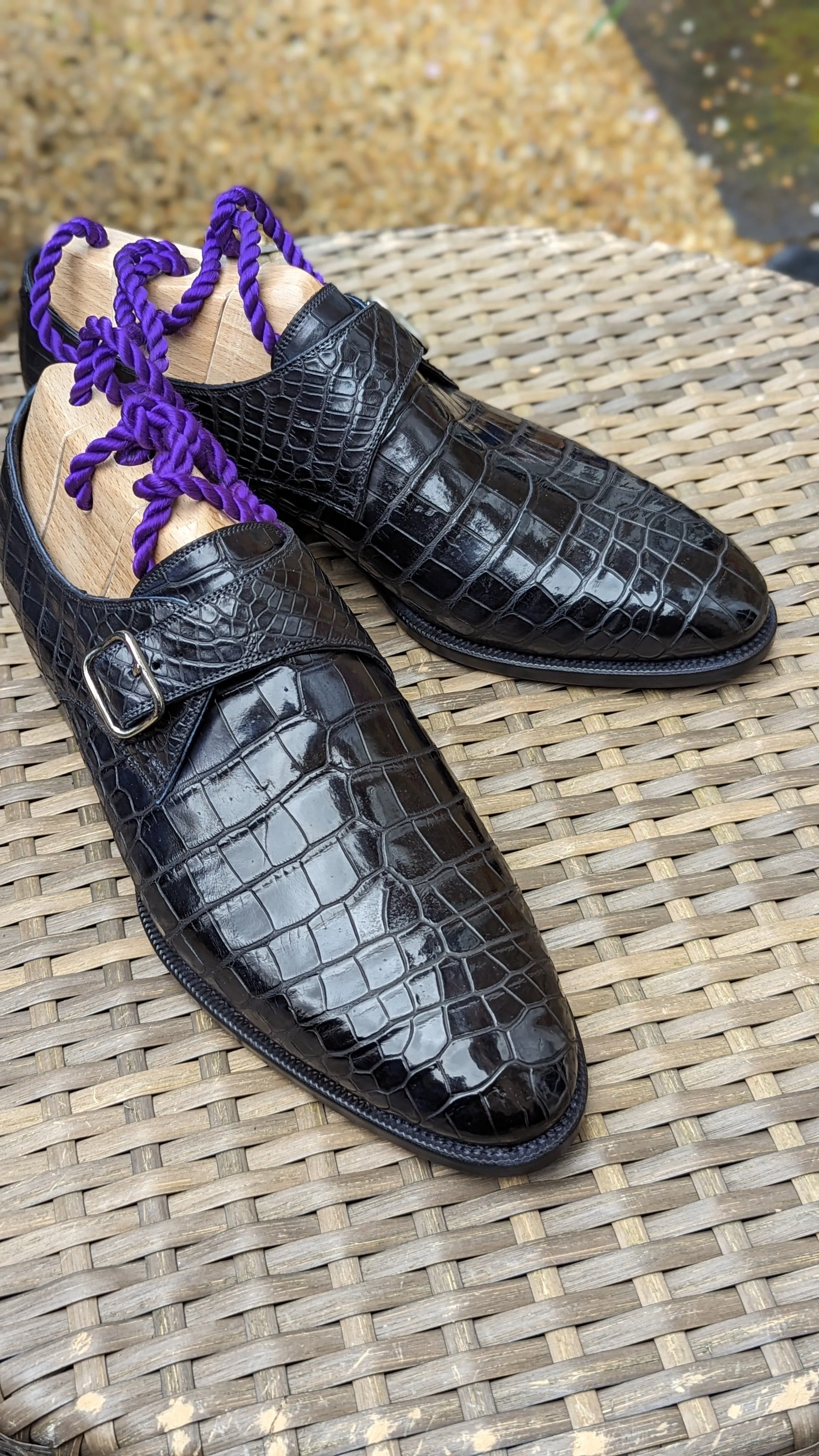 Ascot Monk Strap - Black Crocodile
