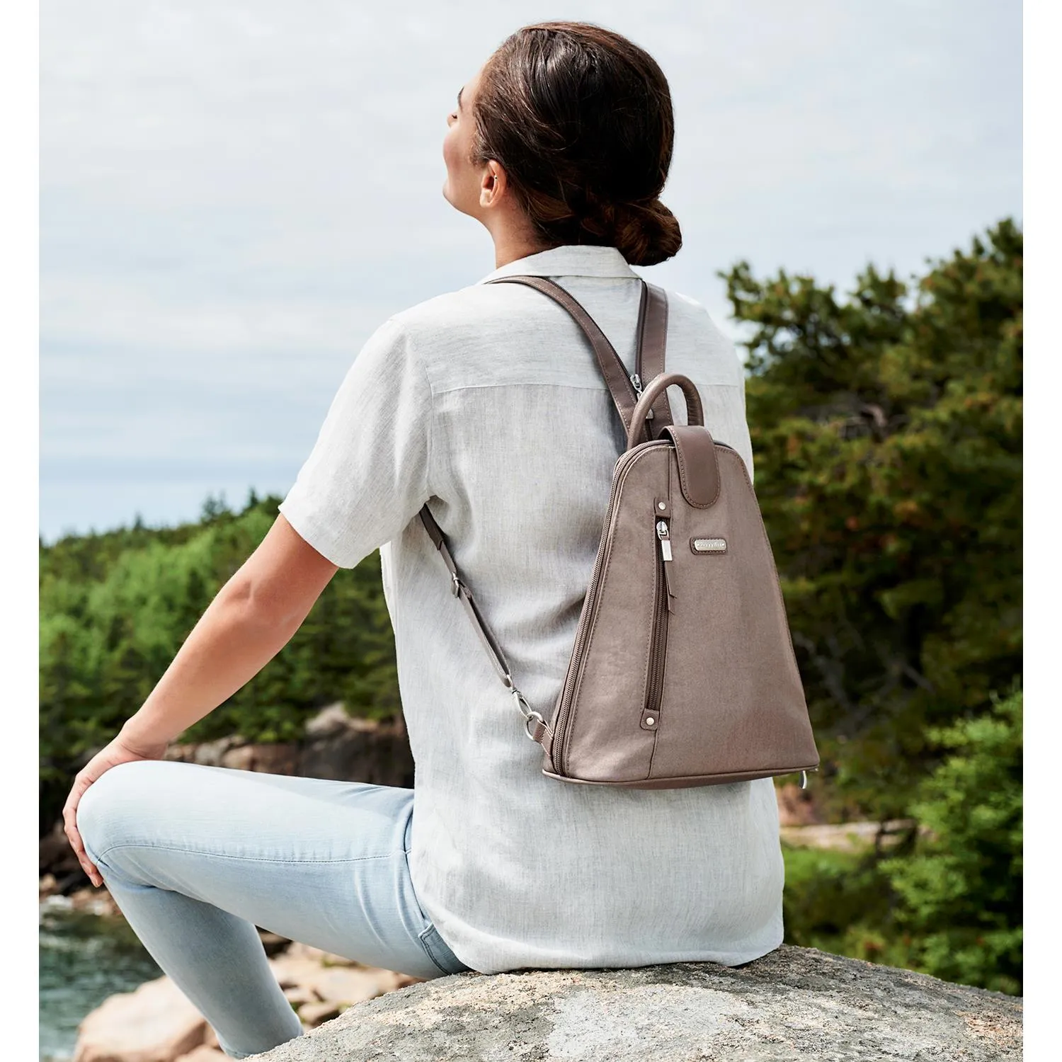 Baggallini Metro Backpack With RFID Phone Wristlet Sand Nylon