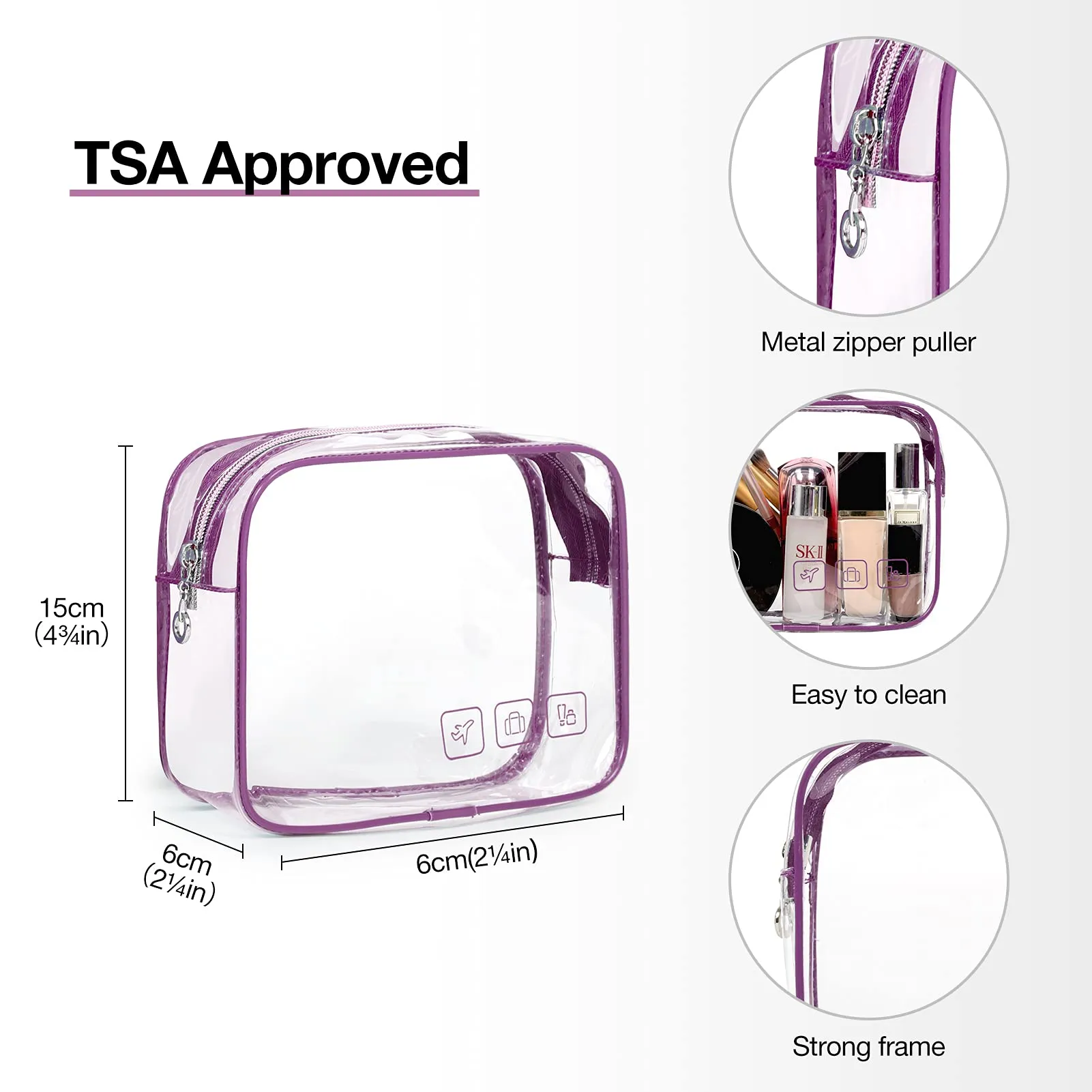 BAGSMART Toiletry Bag Hanging Travel Makeup Organizer with TSA Approved Transparent Cosmetic Bag Makeup Bag for Full Sized Toiletries, Large-Purple