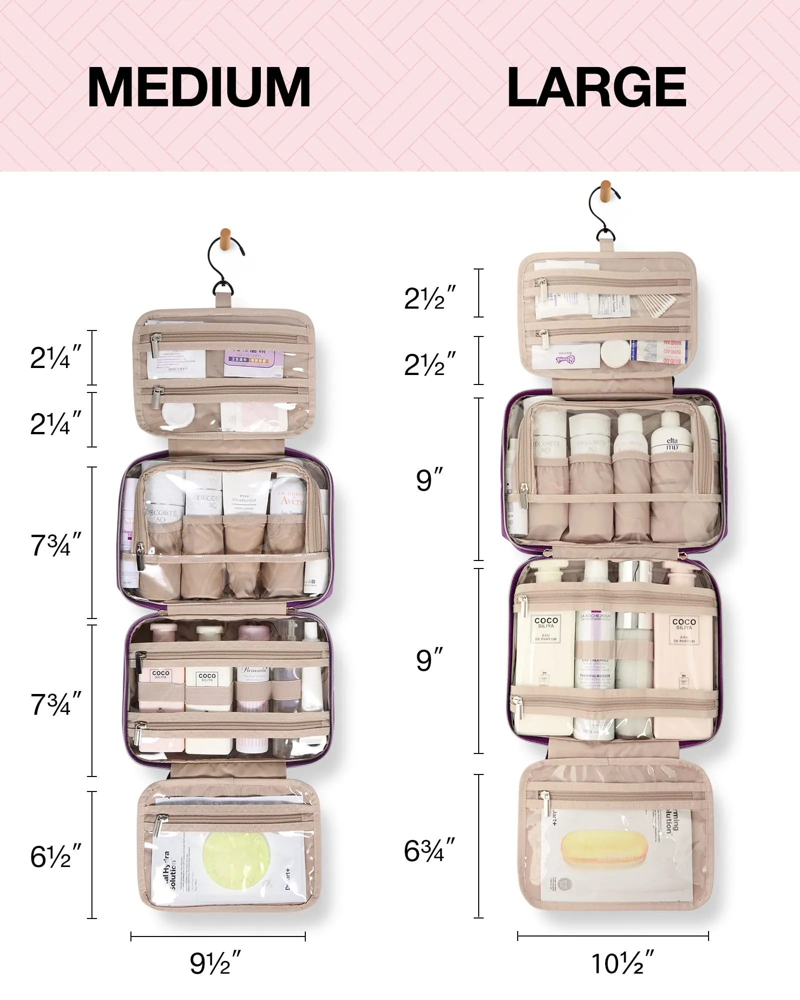 BAGSMART Toiletry Bag Hanging Travel Makeup Organizer with TSA Approved Transparent Cosmetic Bag Makeup Bag for Full Sized Toiletries, Large-Purple