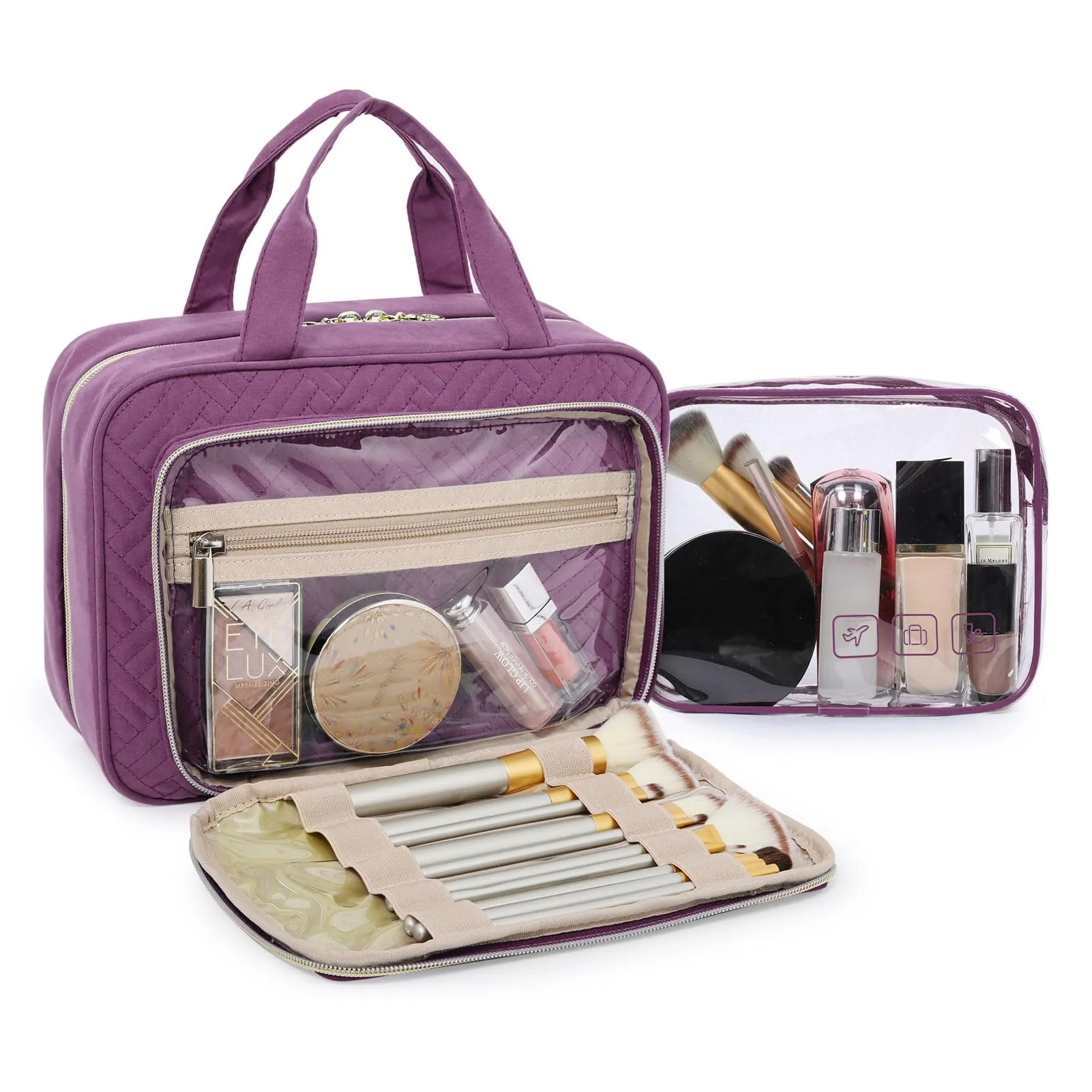 BAGSMART Toiletry Bag Hanging Travel Makeup Organizer with TSA Approved Transparent Cosmetic Bag Makeup Bag for Full Sized Toiletries, Large-Purple