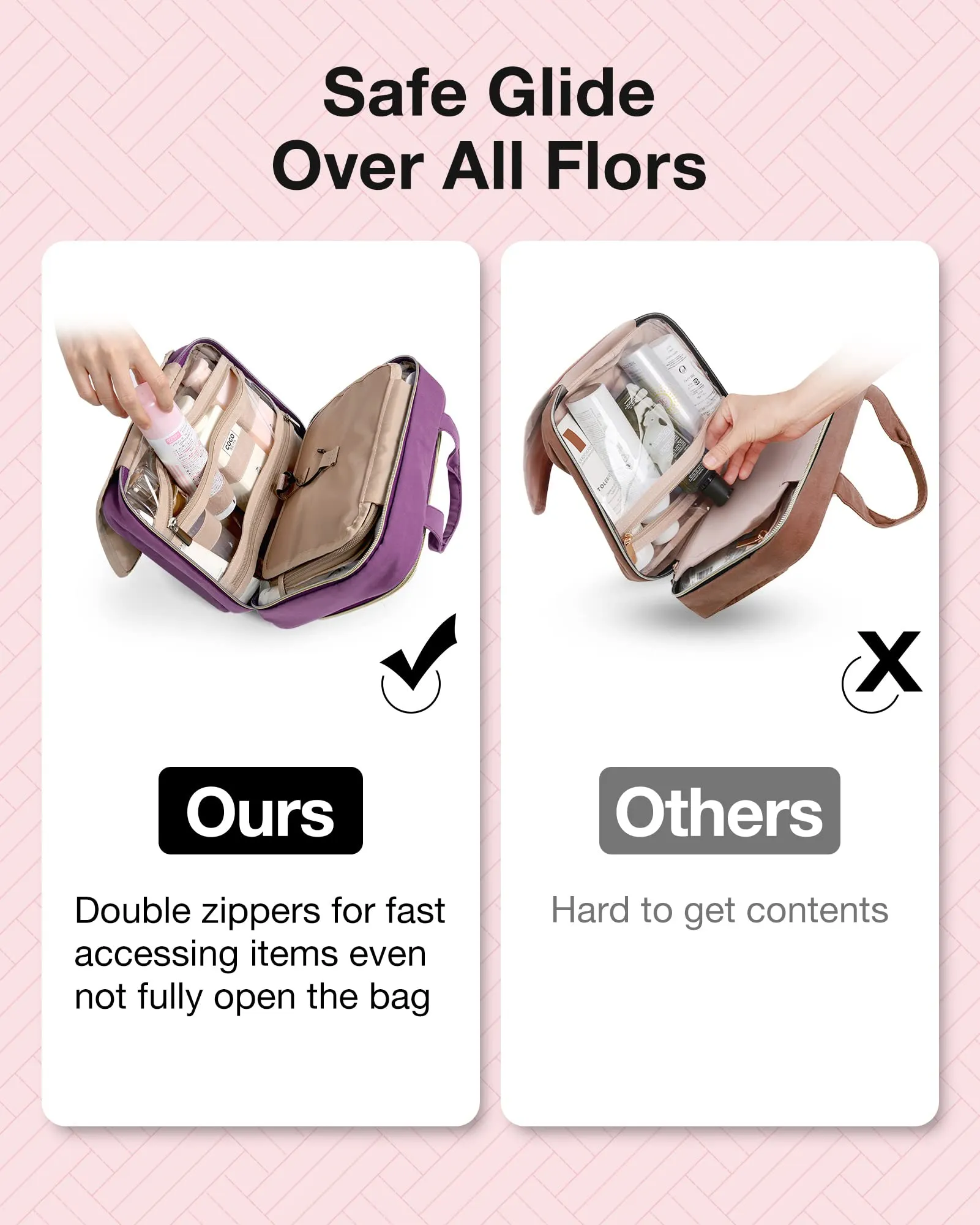 BAGSMART Toiletry Bag Hanging Travel Makeup Organizer with TSA Approved Transparent Cosmetic Bag Makeup Bag for Full Sized Toiletries, Large-Purple