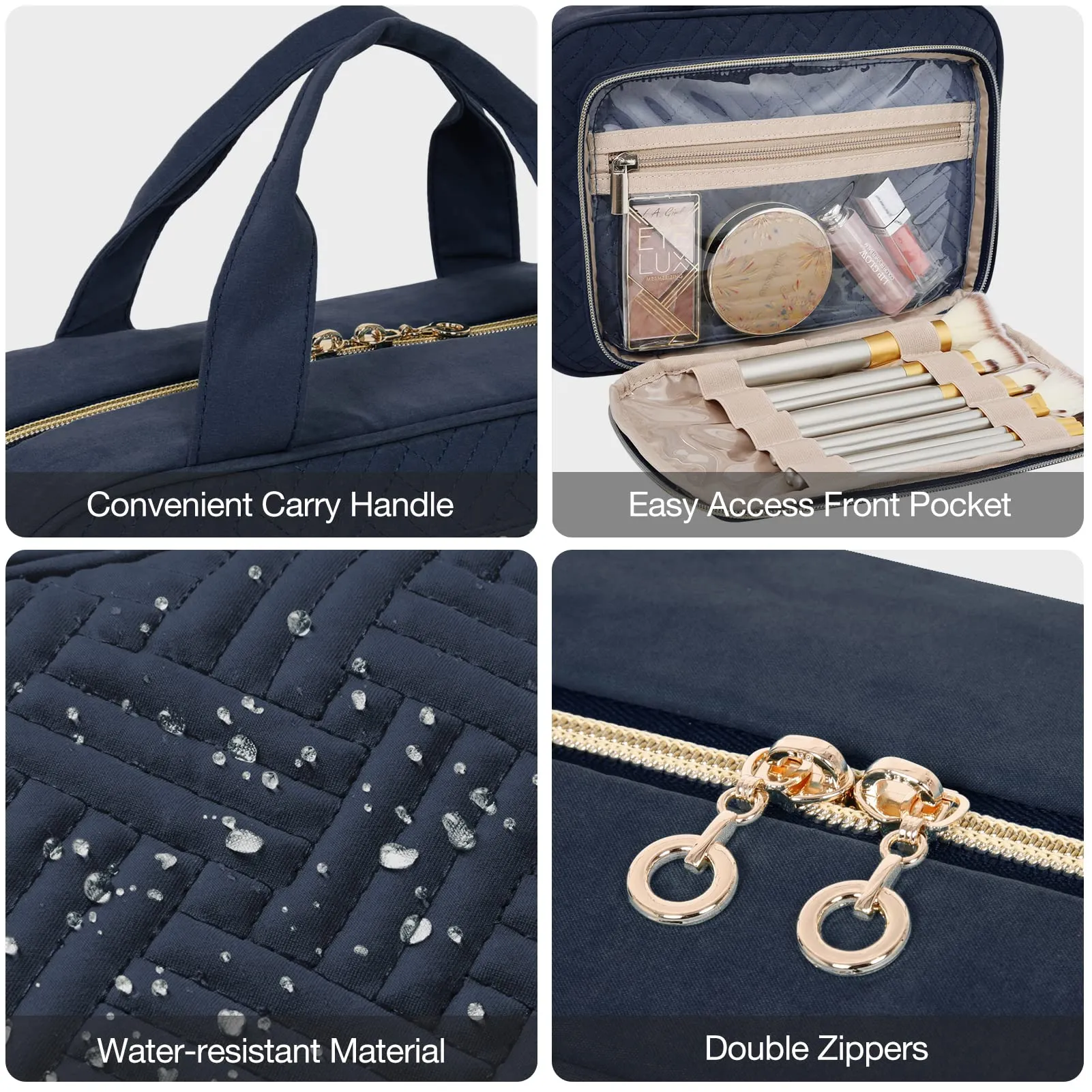 BAGSMART Toiletry Bag Hanging Travel Makeup Organizer with TSA Approved Transparent Cosmetic Bag Makeup Bag for Full Sized Toiletries, Medium-Navy