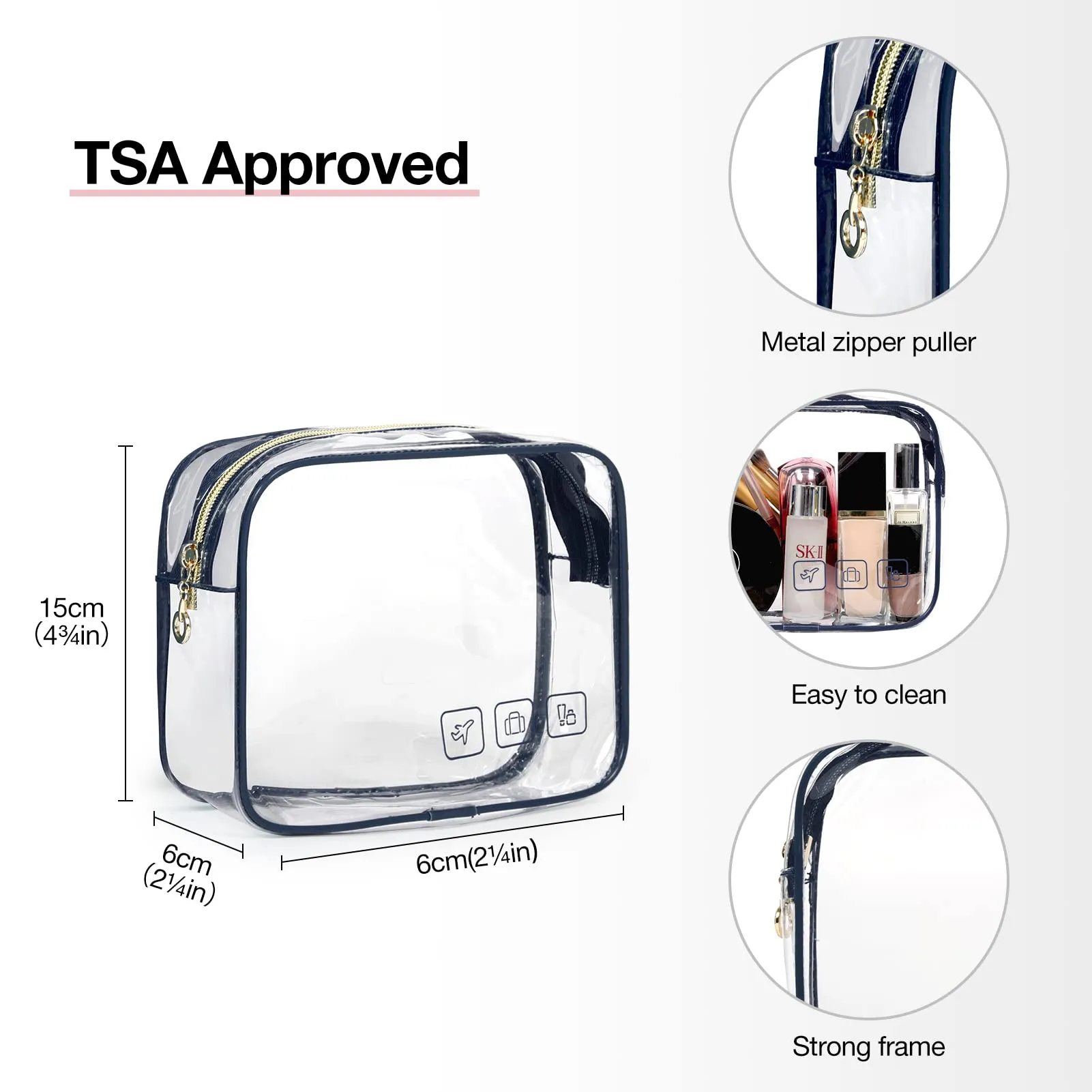 BAGSMART Toiletry Bag Hanging Travel Makeup Organizer with TSA Approved Transparent Cosmetic Bag Makeup Bag for Full Sized Toiletries, Medium-Navy