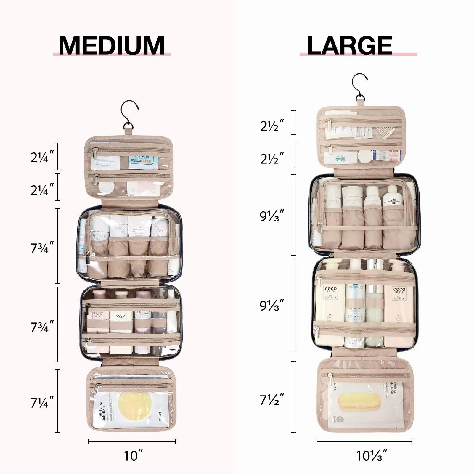 BAGSMART Toiletry Bag Hanging Travel Makeup Organizer with TSA Approved Transparent Cosmetic Bag Makeup Bag for Full Sized Toiletries, Medium-Navy