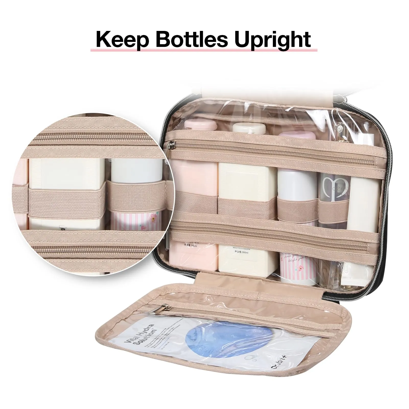 BAGSMART Toiletry Bag Hanging Travel Makeup Organizer with TSA Approved Transparent Cosmetic Bag Makeup Bag for Full Sized Toiletries, Medium-Navy