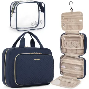 BAGSMART Toiletry Bag Hanging Travel Makeup Organizer with TSA Approved Transparent Cosmetic Bag Makeup Bag for Full Sized Toiletries, Medium-Navy