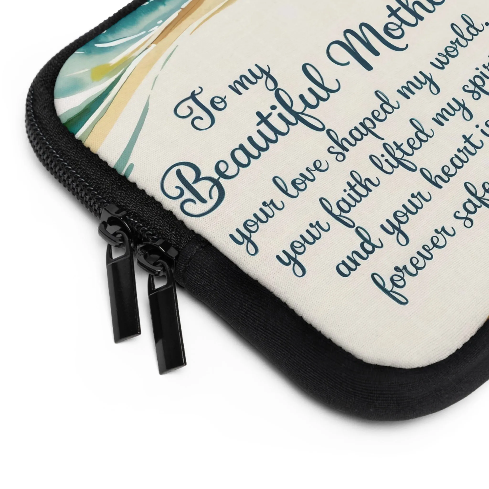 Beautiful Mother Laptop Sleeve - Inspirational Gift for Mom, Beach Design, Protective Case