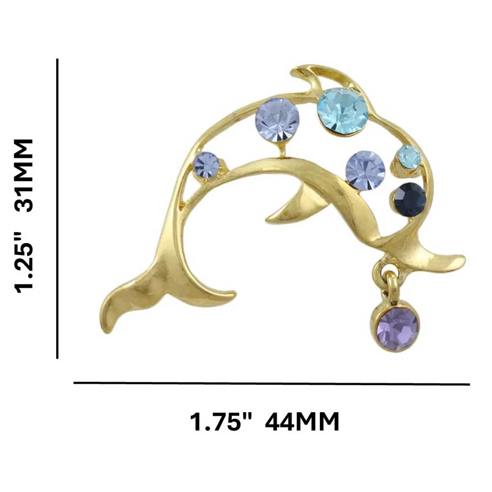 Blue Crystal Dolphin with Purple Crystal Ball Brooch Pin - PRS732