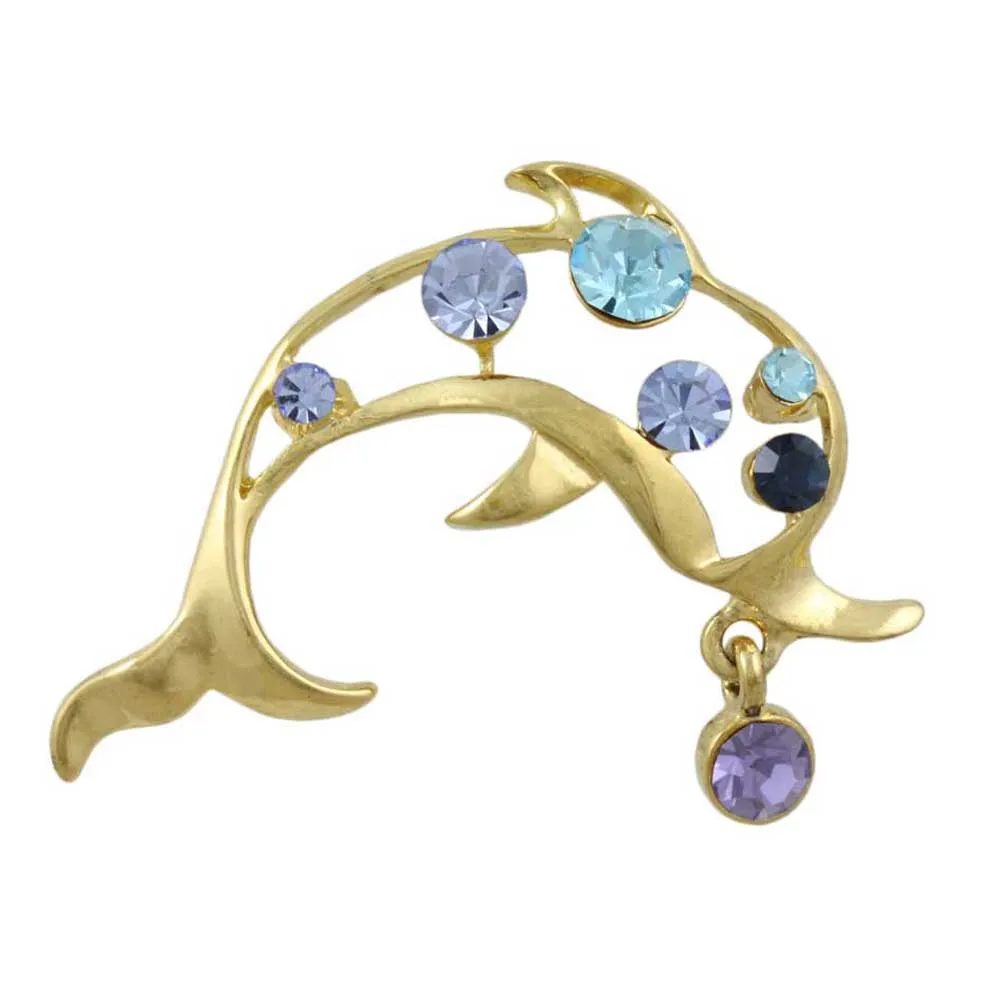 Blue Crystal Dolphin with Purple Crystal Ball Brooch Pin - PRS732