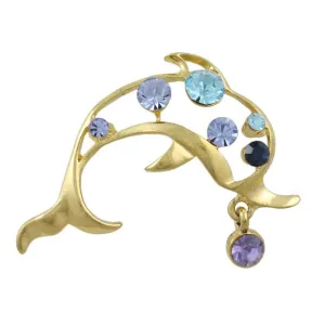 Blue Crystal Dolphin with Purple Crystal Ball Brooch Pin - PRS732