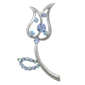 Blue Crystals Cut-out Tulip Flower Brooch Pin - PRL833