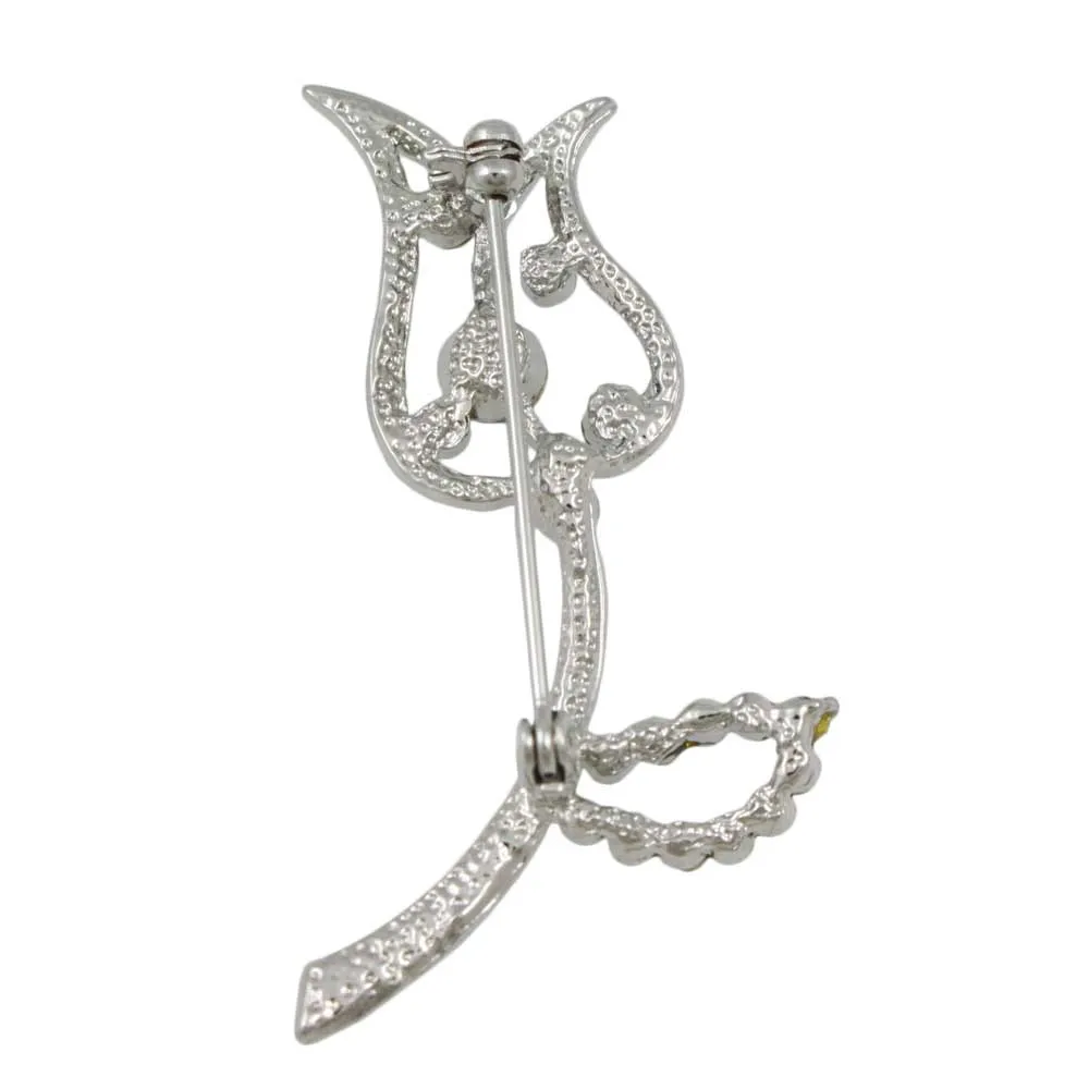 Blue Crystals Cut-out Tulip Flower Brooch Pin - PRL833