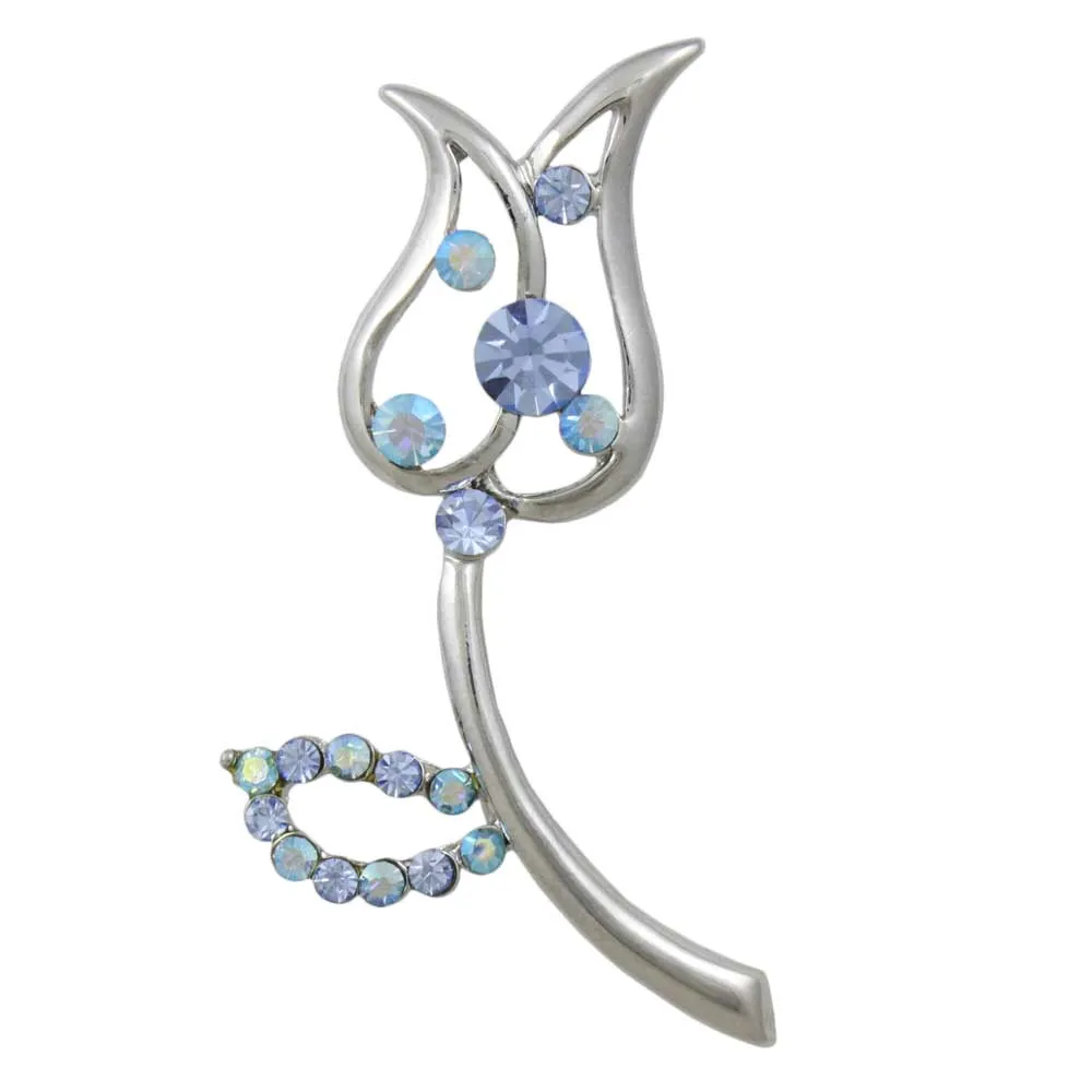 Blue Crystals Cut-out Tulip Flower Brooch Pin - PRL833