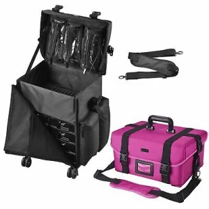 Byootique 4 Wheel Rolling Makeup Trolley with Train Case Artist Cosmetic Tool