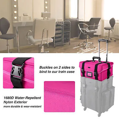 Byootique 4 Wheel Rolling Makeup Trolley with Train Case Artist Cosmetic Tool