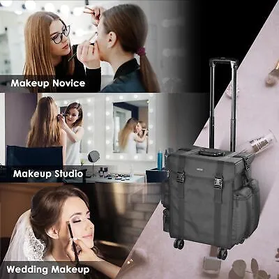Byootique 4 Wheel Rolling Makeup Trolley with Train Case Artist Cosmetic Tool