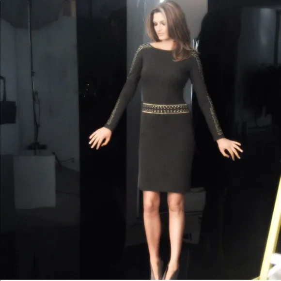 Cache Dark Grey Pyramid Studded Dress Sz XL