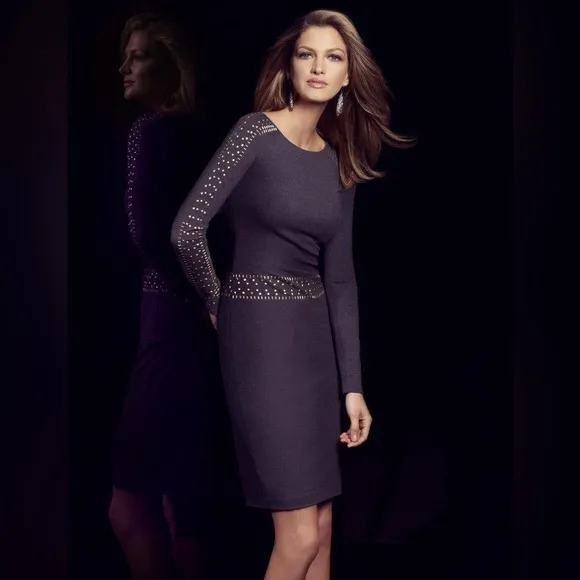 Cache Dark Grey Pyramid Studded Dress Sz XL