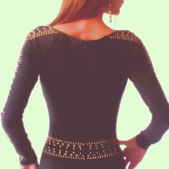 Cache Dark Grey Pyramid Studded Dress Sz XL