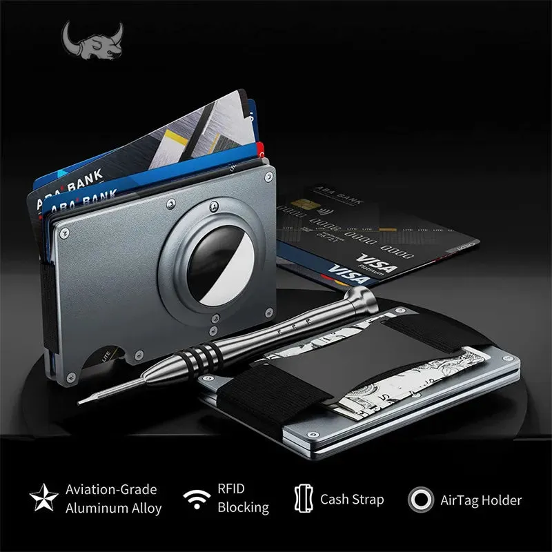 Carbon Fiber RFID Protection Metal Card & Cash Wallet with Air-Tag Holder