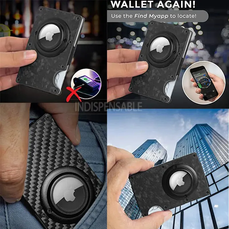 Carbon Fiber RFID Protection Metal Card & Cash Wallet with Air-Tag Holder